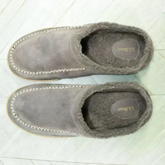 LL Bean Gray Suede Slip on Fleece Lined Nonslip Mountain Slipper Scuff Size 11 M - Picture 6 of 8